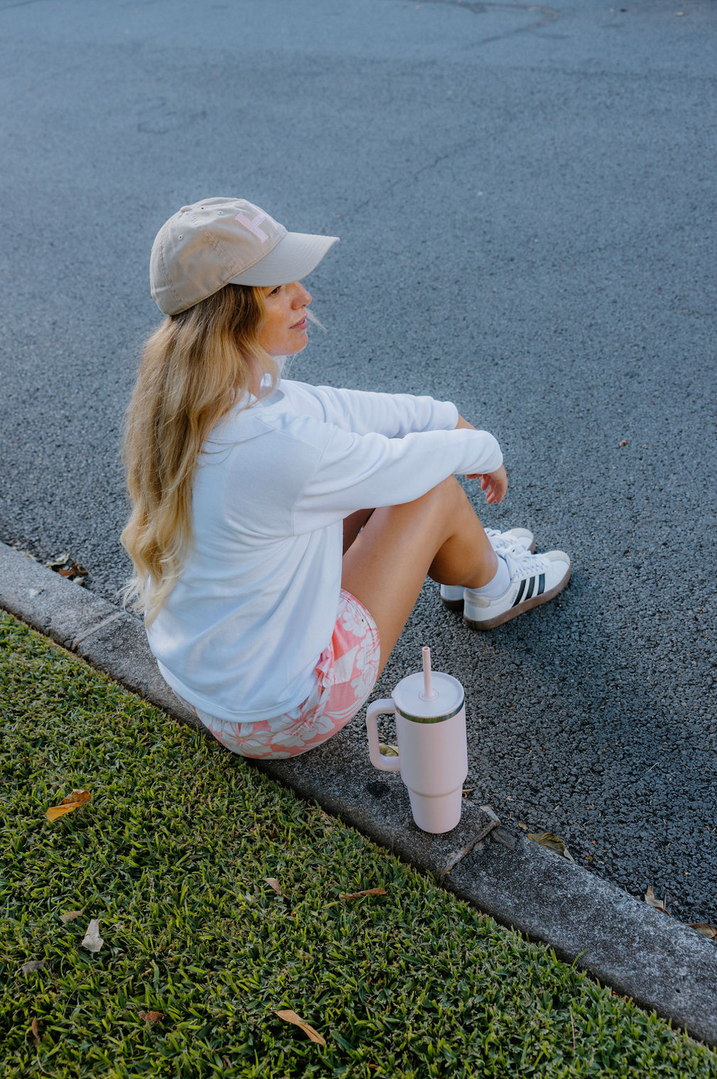 Side View of model wearing baseball cap on the go