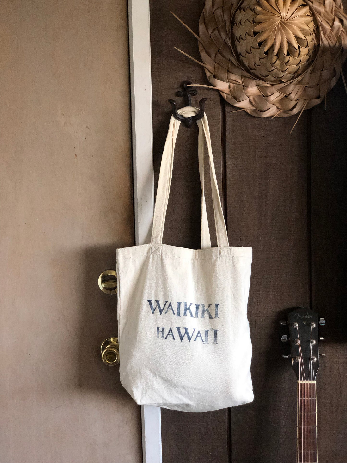 Hand Stamped Waikiki, Hawaii Canvas Tote
