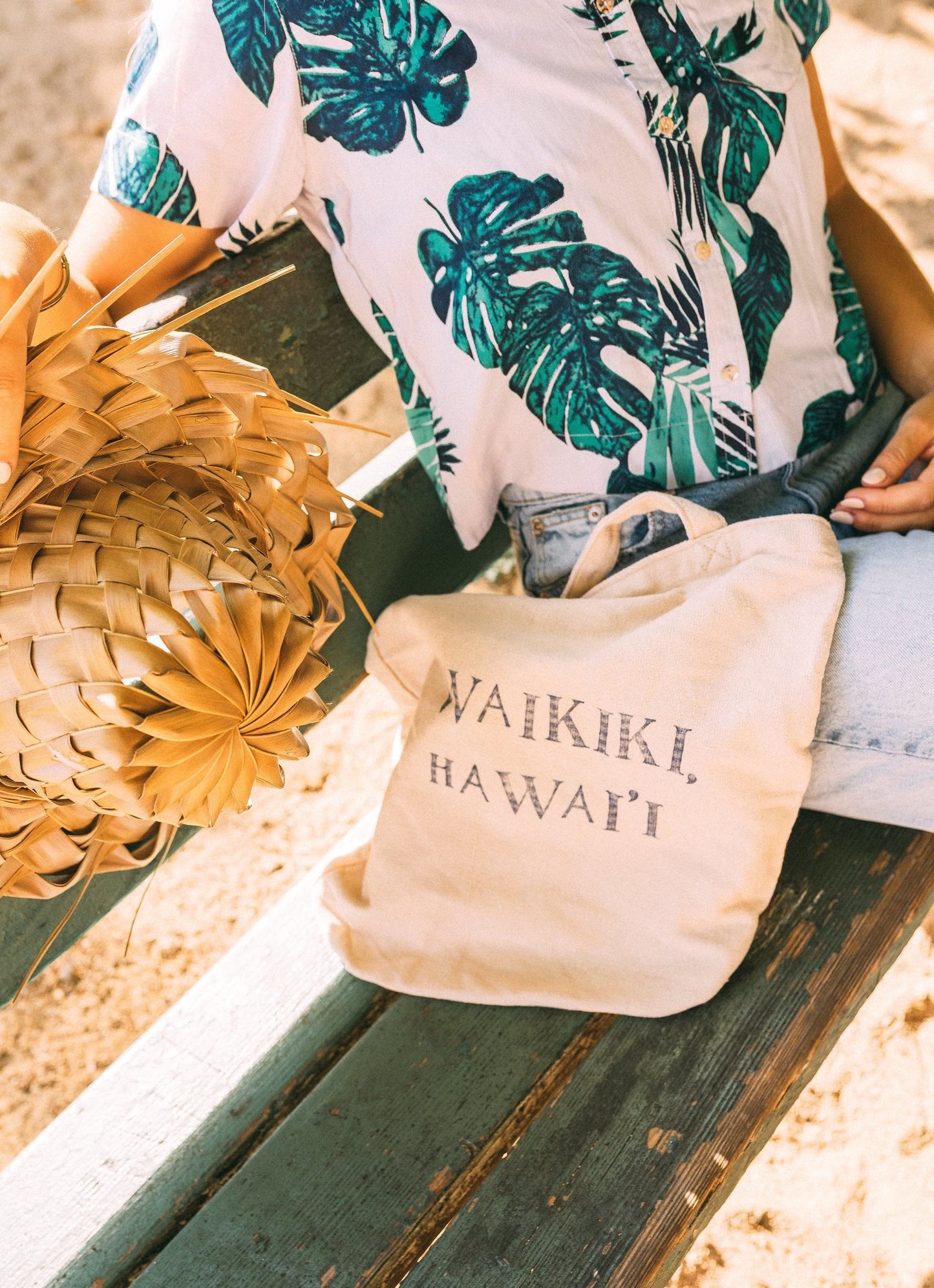 Hand Stamped Waikiki, Hawaii Canvas Tote
