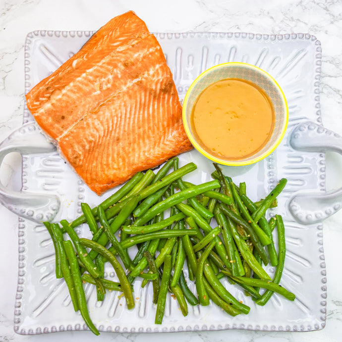 Be You Be Wholesome - Miso Salmon with Green Beans + Sweet Potatoes