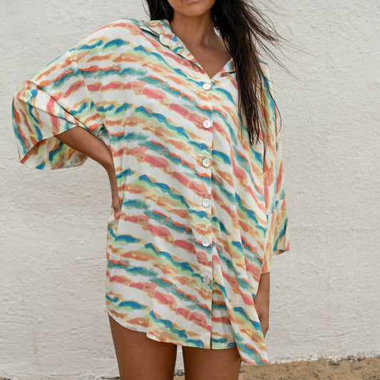 Rainbow Sherbet Oversized Cover Up Shirt