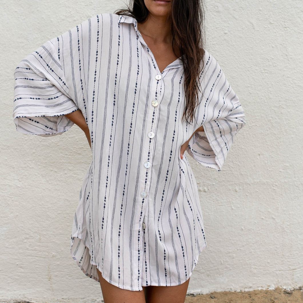 Seafarer Stripe Oversized Cover Up Shirt