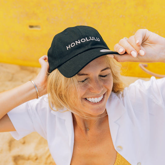 Honolulu Embroidered Black Dad Cap