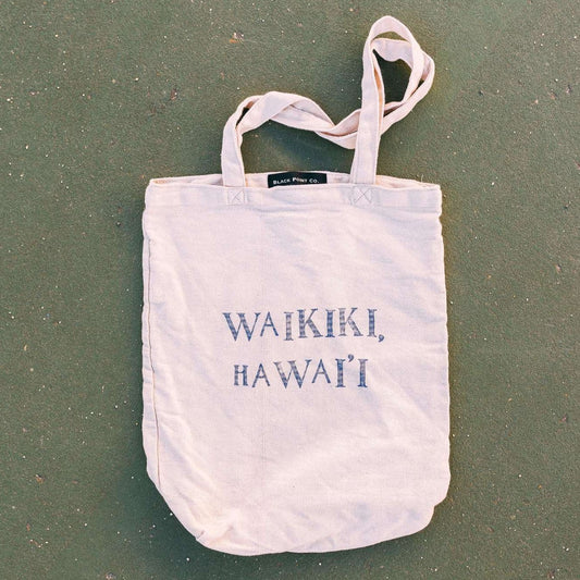 Hand Stamped Waikiki, Hawaii Canvas Tote